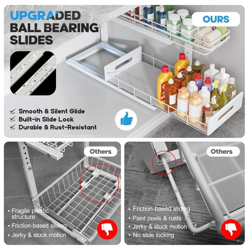 2 Pack 21 IN Depth Pull Out Cabinet Storage With