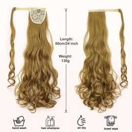 Dcbaboo Ponytail Extension, Ponytail Hairpiece, Braid Extensions, Wavy Long, 60 cm, Wrapped Ponytail Hair Extension, Clip-In Synthetic, Fake Braid, Wavy Hair Extension, Dark Blonde