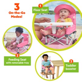 Bright Starts Pop 'N Sit Portable Booster, Indoor/Outdoor Use, Floor Seat with Feeding Tray, Pink, 6 Mos - 3 Yrs