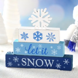 Suzile 4 Pcs Christmas Table Decorations Let It Snow Table Topper Centerpiece Snowflake Decorative Signs Wood Snowflake Rustic Winter Decor for Tiered Tray Mantel Decor
