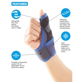 Neo G Easy-Fit Thumb Brace - Spica Support for Pain, Trigger Thumb, Carpal Tunnel Syndrome, Arthritis, Sports, Thumb Injuries – Adjustable Compression – Class 1 Medical Grade – Unisex - Blue