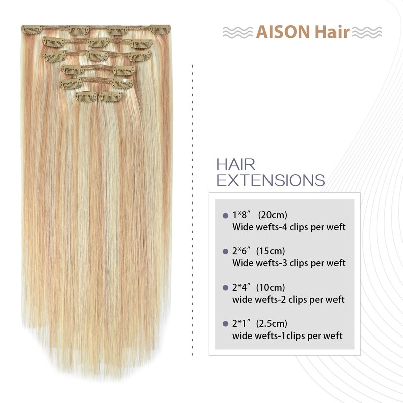 Clip in Hair Extensions Real Human Hair Strawberry Blonde to