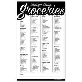 Guajolote Prints Grocery List Magnet Pad for Fridge (Black) Funny Shopping List Notepad, 9.5 x 5.75 inches