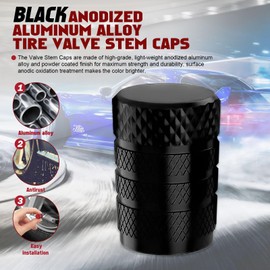 x xotic tech 4pcs Tire Valve Stem Cover Caps Anodized Aluminum Alloy, Corrosion Resistant Leak-Proof Wheel Valve Cap Set Exterior Accessories, Universal for Cars Trucks Motorcycles SUVs Bikes (Black)