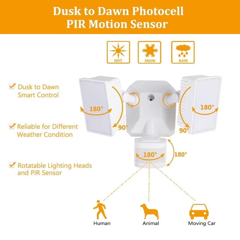 EMANER Dusk-to-Dawn Security Lights with Motion Sensor, 5000K IP65 Waterproof