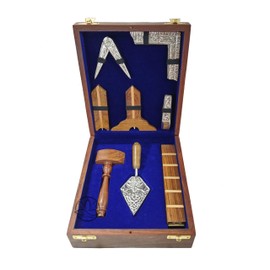 Masonic Toolset Wooden Premium Handcrafted Masonry Tools Trowel Gavel Square Compass and Level Ruler Set with Wooden Box Wooden Gavel and Metal Trowel