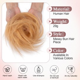 SEGOHAIR 100% Human Hair Messy Bun Scrunchie - Real Hair Tousled Updo Hairpiece With Elastic Band For Ponytail/Wedding, Dyeable Curly Hair Extensions Strawberry Honey Blonde,29g