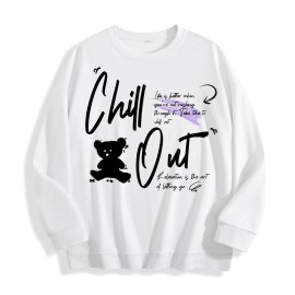 Chill Out Teddy Bear Graphic Crewneck Sweatshirt, US Warehouse, 6 ColorsSize: M, Color: Mint