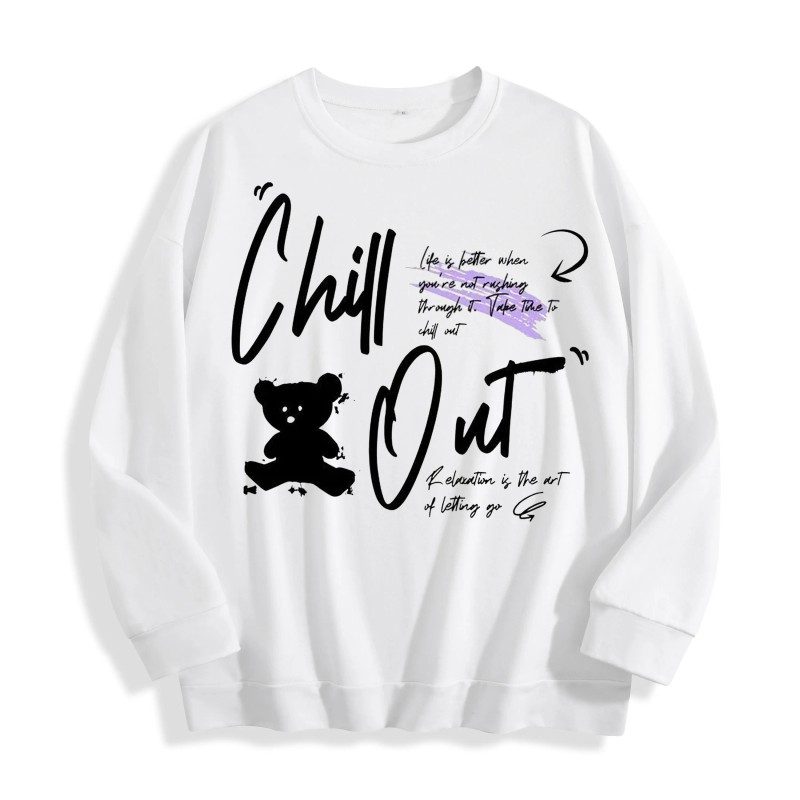 Chill Out Teddy Bear Graphic Crewneck Sweatshirt, US Warehouse, 6