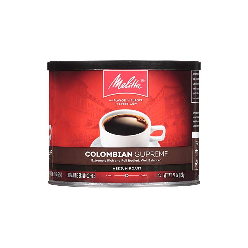 Melitta Colombian Supreme Coffee, Medium Roast, Extra Fine Grind, 22