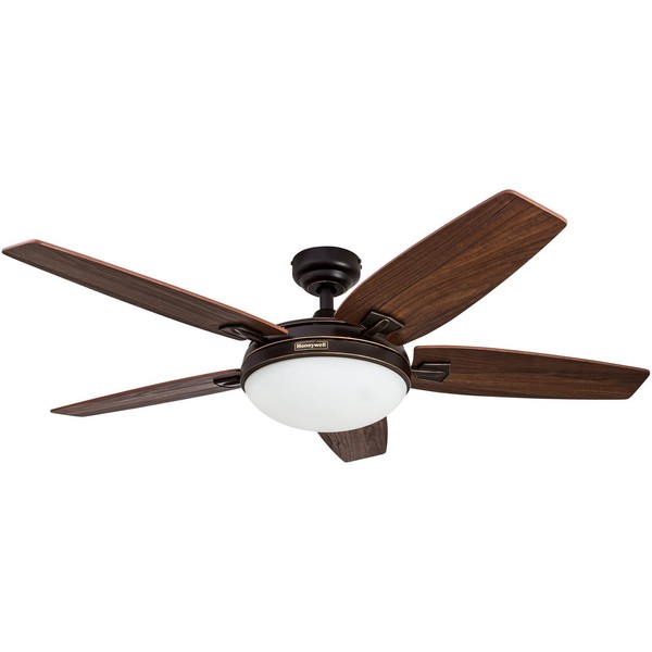 Honeywell Carmel 48-Inch Ceiling Fan with Integrated Light Kit and Remote Control, Five Reversible Cimarron/Ironwood Blades, Bronze