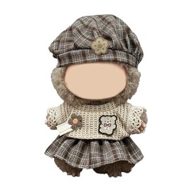 QIUTIMIY 17 CM Doll Clothes Set Plaid Skirt + Cute T-Shirt + Hat(No Doll Included), Stylish Cute Outfit Dress-Up Clothes for Doll Accessories(LBB Clothes 17)