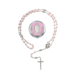 JJDreams Beaded Necklace with Cross Necklace with Box Cross Pendant Stainless Steel Chain Jewellery Gift for Men Ladies,Pink