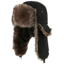 Rudder Craft Men's Flight Cap with Ear Cuffs, Cold Protection, Thick Fur Fishing Cap, Winter, Pilot Cap, Fishing Hat, Mountain Climbing, Outdoor Activities, Camping, Black