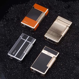 SNYYIAI Classic Lighter, Butanemetal Engraving Jet Torch Lighter, Side Slide Lgnition Steel Tone Trench Lighter for Men Dad Husband Gift Collect,Silver