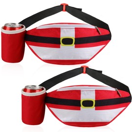 Abbylike 2 Pcs Christmas Fanny Pack Santa Claus Waist Pack with Drink Holder Light up Christmas Tree Glow Waist Pack Funny Christmas Red Green Pack Gifts for Adults Xmas Festival Party