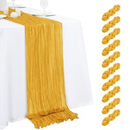 Paquete de 10 caminos de mesa de gasa dorada de 17 x 108 pulgadas, semitransparentes bohemios, para boda, despedida de soltera, fiesta de cumpleaños, decoración del hogar, jardín, granja