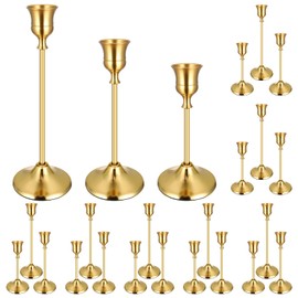 24PCS Brass Gold Taper Candle Holders Set, Vintage Metal Candlestick Holders for Table Centerpiece, Wedding Reception, Festive Christmas Mantel Decoration Gold