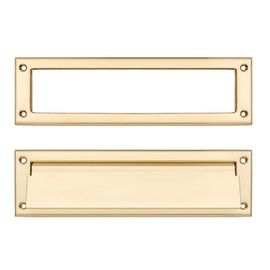 ZAUYX 1 Pack 13inch Polished Brass, Solid Brass Heavy Duty Mail Slot with Solid Brass Heavy Duty Inner Frame for Use in Slots for Doors
