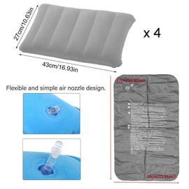 LNGJIN Inflatable Camping Cushion, Pack of 4 Inflatable Cushion, Neck Pillow, Inflatable Beach Cushion, Flocking Pillow, Comfortable Travel Pillow, for Office, Outdoor, Hiking, Beach Holiday, Camping