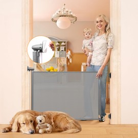 No Drill Retractable Pet Gates for Doorways No Drilling Retractable Baby Gate No Drill Retractable Dog Gates for The House 55” Wide Mesh Dog Gate Indoor Retractable Gate Outdoor Baby Gates for Decks