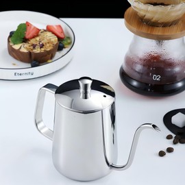 CHFNJJ Stainless Steel Coffee Pot, Gooseneck, Fine Mouth Drip Kettle, Graduated, Coffee Drip Pot (600ML)