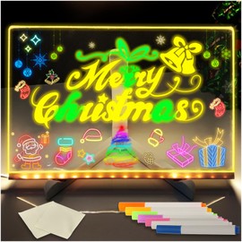 LED Note Board with 7 Colors Pen/Stand, Acrylic LED Writing Message Board Light up Memo Acrylic Dry Erase Board Desktop Note Memo Illuminated Wordpad LED Message Board for for School Cafe Home Office