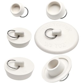 6 Pieces Drain Stopper, Bathroom Sink Stopper, Bathtub Drain Plug with Hanging Ring, Rubber Bath Tub Plugs for Drain in 6 Different Sizes, White