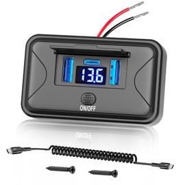 72W 12V USB Outlet Panel Wall Mount Qidoe Dual Quick Charger & 36W PD Surface Mount Car USB Port With Voltmeter Button Switch for Car Bus RV Truck (1-Black)