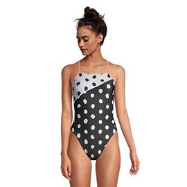 Speedo Women's Standard Swimsuit One Piece Endurance Turnz Tie Back Printed, Black Dot, 30