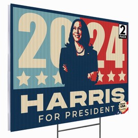2 Pack 24"x18" 'Kamala Harris 2024' Yard Signs with Stakes, Double Sided Political Yard Signs for Democratic Party (Design 12)