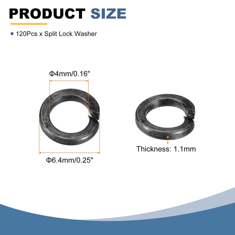 sourcing map 120 Pcs M4 Split Lock Washers, Carbon Steel
