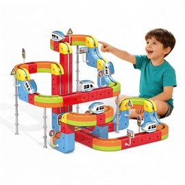 Magic Track Railway - Juego de tren magnético de bloques de construcción, pista multicapa con autos, juguete de regalo para niños (128 piezas)
