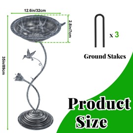 Gouisalin Metal Bird Bath Garden for Outside, Vintage Birdbaths Bowl with Roman Pedestal for Outdoors, Standing Bird Bath Bowl Birdfeeder for Yard Lawn Decor (Vintage Silver)