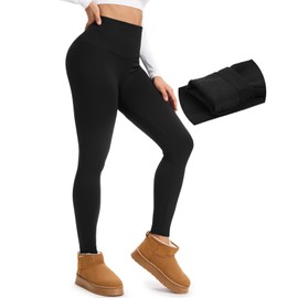 Fleece Lined Leggings for Women Thermal High Waisted Tummy Control Seamless Workout Yoga Pants(Black,Large-X-Large)