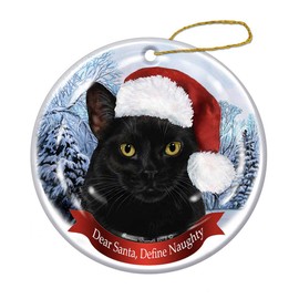 Pet Gifts USA Holiday Pet Gift Black Shorthair Cat Santa Hat Porcelain Christmas Tree Ornament