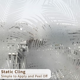 ChicSkin Modern Botanical Etched Glass Window Privacy Film, Thickened Decorative White Window Film Privacy for Living Room, Floral Shadow Palm Leaf Cling 15.74"X32.28"X2PCS