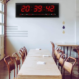 21.6 Inch Oversized LED Digital Wall Clock Large Display with Indoor Temperature Date and Day of Week,Electric Wall Clock/Calendar Timer Home Decor -Red