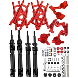 hopsupRC Upgrades Part for 1/10 Rustler/Slash/Stampede/Hoss 4x4 VXL 4wd,45# Steel Drive Shaft CVD,Aluminum Suspension Arm,Caster Block,Steering Blocks,Rear Stub Axle Carriers,Wheel Hex,Red