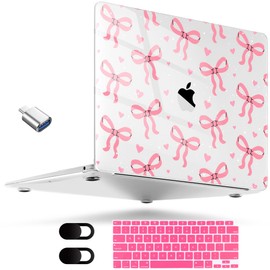 MEEgoodo for MacBook Air 13 inch Case 2021 2020 2019 2018, Cover Fit Model A2337 M1 A2179 A1932, Flexible Crystal Case for 13.3-inch Laptop, Hard Shell Cases for MacBook Air M1,Pink Bows