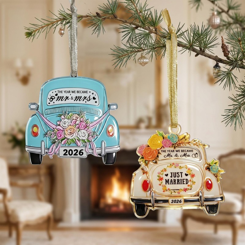 2 Pcs Just Married Car Pendant, Mr & Mrs Wedding