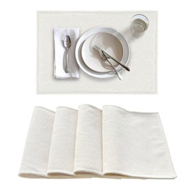 CY SISTERS Cotton Placemats Linen Placemats Set of 4, Boho Place Mats Modern Farmhouse 13" x 19" Rectangle Beige Fabric Place Mats Washable Cloth Placemats for Indoors & Outdoors Dining Table Decor