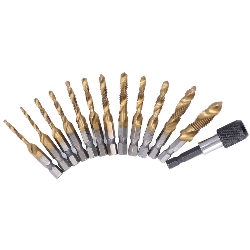 13Pcs/Set Combination Drill Tap High Speed Steel Titanium Plated Hex