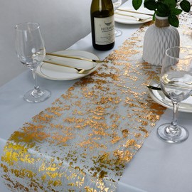 Gold Table Runner 15M, 28cm Width Hollow Metallic Glitter Sequin Polyester & foil Table Runner For Table Decoration Party Wedding Christmas Birthday Table Decor