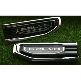 Pair New 6.2L V8 Driver Side Vent Right Left 3D Badge Emblems Replacement for 19-24 GMC Sierra 1500 GM (Chrome Black)