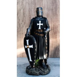 Ebros Black Cloaked Crusader Knight Of The Cross with Sword Shield Statue 11.5"H