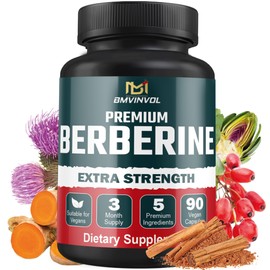 5-in-1 Berberine HCl with Ceylon Cinnamon, Milk Thistle, Turmeric, Artichoke - 90 Capsules for 3 Month Supply
