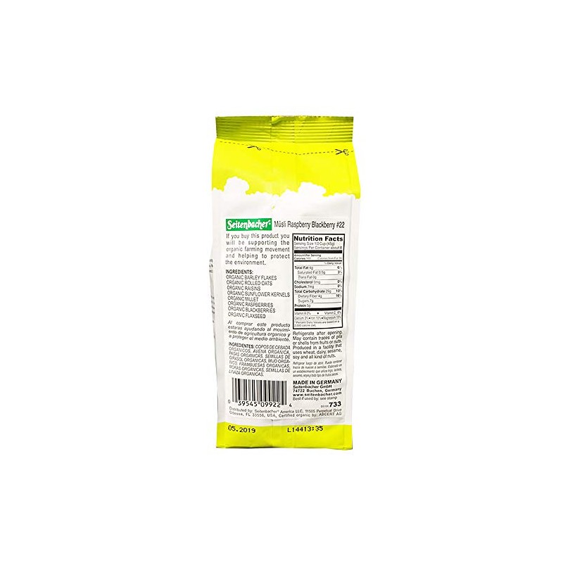 Seitenbacher Muesli Organic Oat, Barley, Raspberry and Blackberry Muesli, Wheat
