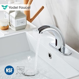 Yodel Faucet Chrome Touchless Bathroom Sink Faucet - Automatic Sensor Faucet - Dual Power Supply 110V AC or Battery Operated for Commercial