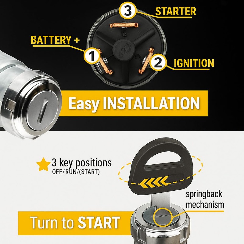 MGI SpeedWare 3-Wire Universal Ignition Key Switch for Cars, Buggies,